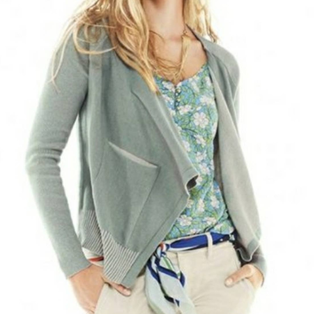 CAbi Open Waterfall Cardigan Asymmetrical Pocket Sage Green XS